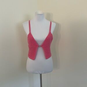 NWT Urban Outfitters Pink Crochet Knit Crop Vest